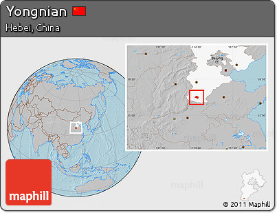 Gray Location Map of Yongnian, highlighted parent region, hill shading