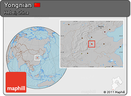 Gray Location Map of Yongnian, hill shading