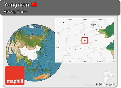 Satellite Location Map of Yongnian, highlighted country