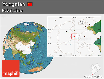Satellite Location Map of Yongnian, highlighted country