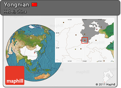 Satellite Location Map of Yongnian, highlighted country, highlighted parent region
