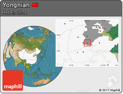 Satellite Location Map of Yongnian, highlighted country, highlighted parent region