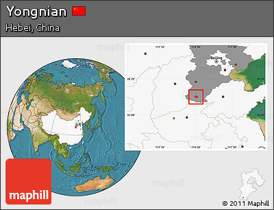 Satellite Location Map of Yongnian, highlighted country, highlighted parent region