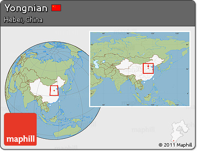 Savanna Style Location Map of Yongnian, highlighted country, within the entire country