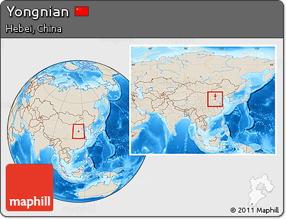 Shaded Relief Location Map of Yongnian, within the entire country