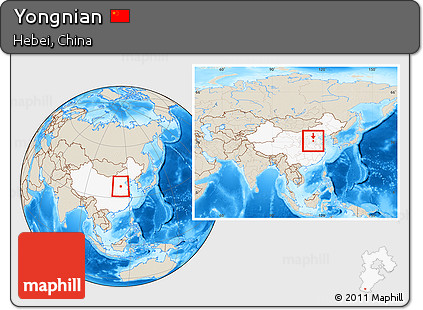 Shaded Relief Location Map of Yongnian, highlighted country, within the entire country