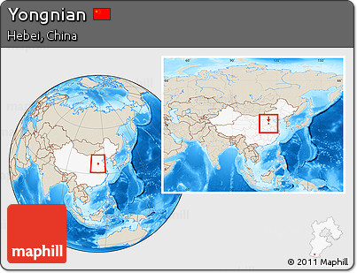 Shaded Relief Location Map of Yongnian, highlighted country, within the entire country