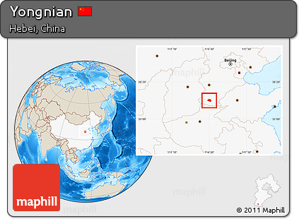 Shaded Relief Location Map of Yongnian, highlighted country