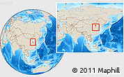 Shaded Relief Location Map of Yongnian, highlighted parent region, within the entire country