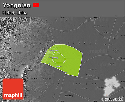 Physical Map of Yongnian, darken, desaturated