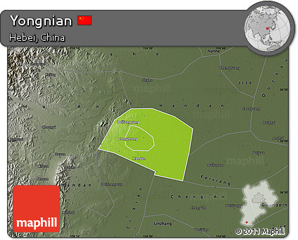 Physical Map of Yongnian, darken, semi-desaturated
