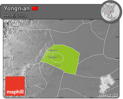 Physical Map of Yongnian, desaturated