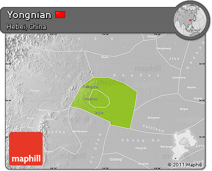 Physical Map of Yongnian, lighten, desaturated