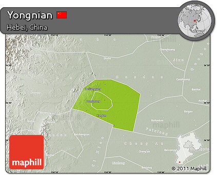 Physical Map of Yongnian, lighten, semi-desaturated