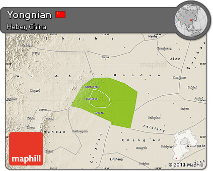 Physical Map of Yongnian, shaded relief outside