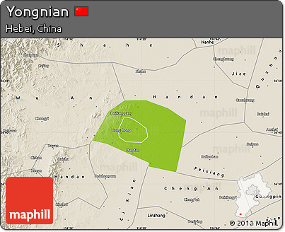 Physical Map of Yongnian, shaded relief outside
