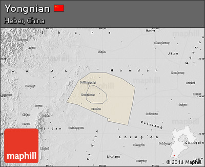 Shaded Relief Map of Yongnian, desaturated