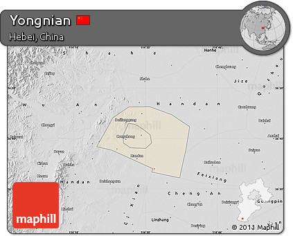 Shaded Relief Map of Yongnian, desaturated