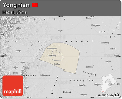 Shaded Relief Map of Yongnian, desaturated