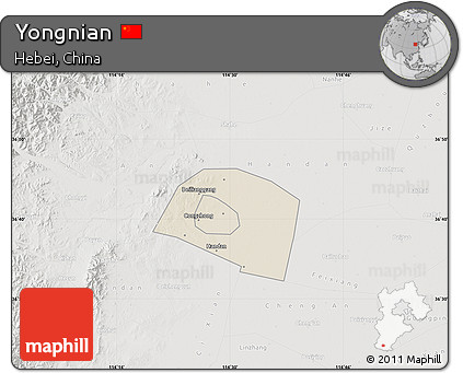 Shaded Relief Map of Yongnian, lighten, semi-desaturated
