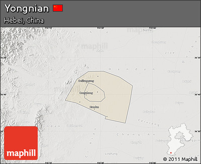 Shaded Relief Map of Yongnian, lighten, semi-desaturated
