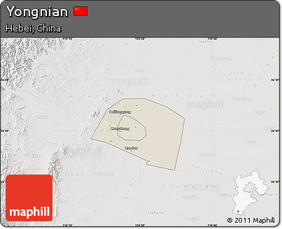 Shaded Relief Map of Yongnian, lighten, semi-desaturated