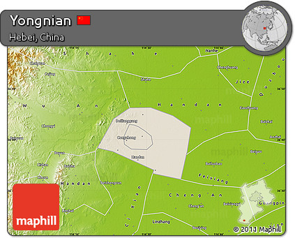 Shaded Relief Map of Yongnian, physical outside