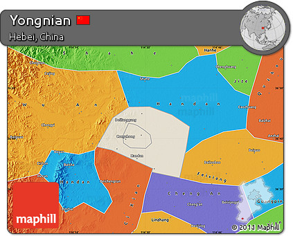 Shaded Relief Map of Yongnian, political outside