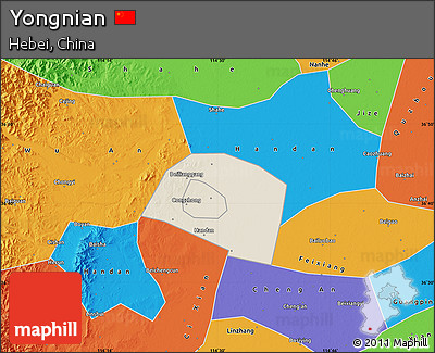 Shaded Relief Map of Yongnian, political outside