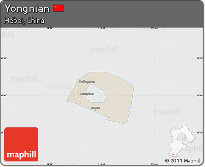 Shaded Relief Map of Yongnian, single color outside