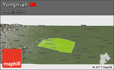 Physical Panoramic Map of Yongnian, darken, semi-desaturated