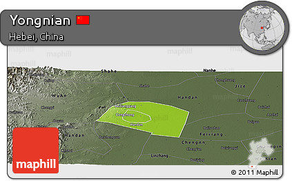 Physical Panoramic Map of Yongnian, darken, semi-desaturated