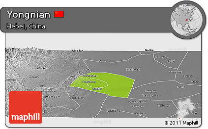 Physical Panoramic Map of Yongnian, desaturated