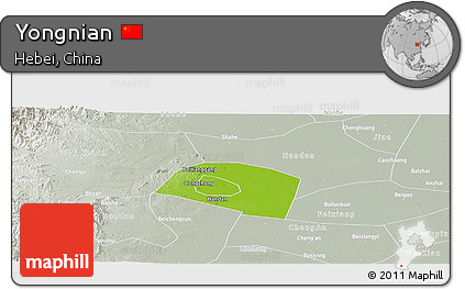 Physical Panoramic Map of Yongnian, lighten, semi-desaturated