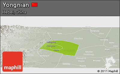 Physical Panoramic Map of Yongnian, lighten, semi-desaturated