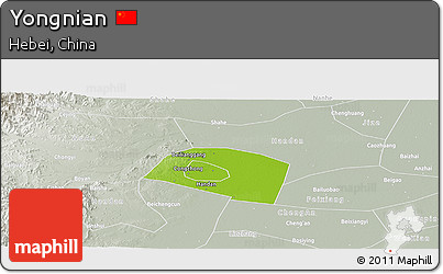 Physical Panoramic Map of Yongnian, lighten, semi-desaturated
