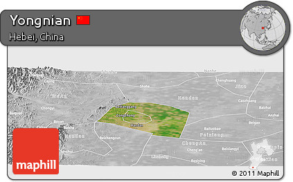 Satellite Panoramic Map of Yongnian, lighten, desaturated