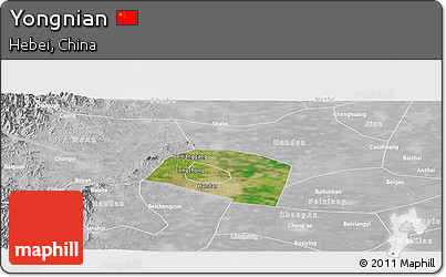 Satellite Panoramic Map of Yongnian, lighten, desaturated