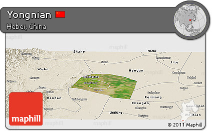 Satellite Panoramic Map of Yongnian, shaded relief outside