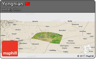 Satellite Panoramic Map of Yongnian, shaded relief outside