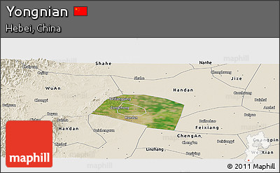 Satellite Panoramic Map of Yongnian, shaded relief outside