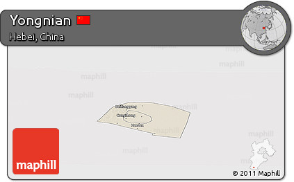 Shaded Relief Panoramic Map of Yongnian, cropped outside