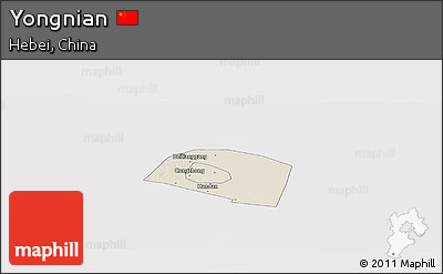 Shaded Relief Panoramic Map of Yongnian, cropped outside
