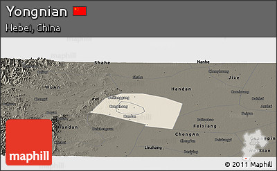Shaded Relief Panoramic Map of Yongnian, darken
