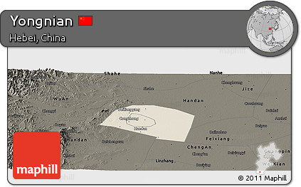 Shaded Relief Panoramic Map of Yongnian, darken