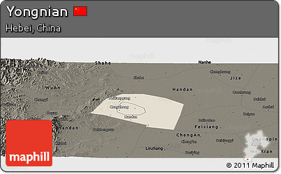 Shaded Relief Panoramic Map of Yongnian, darken