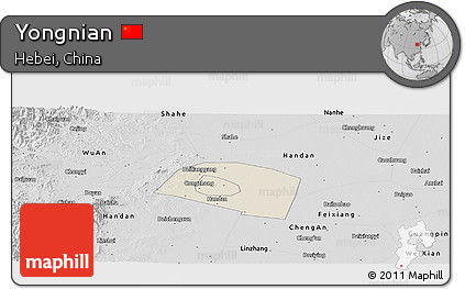 Shaded Relief Panoramic Map of Yongnian, desaturated