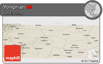 Shaded Relief Panoramic Map of Yongnian