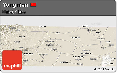 Shaded Relief Panoramic Map of Yongnian