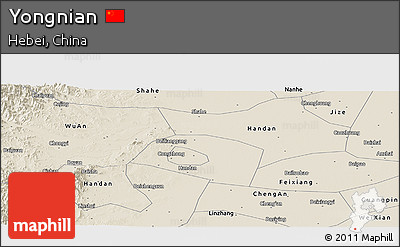 Shaded Relief Panoramic Map of Yongnian